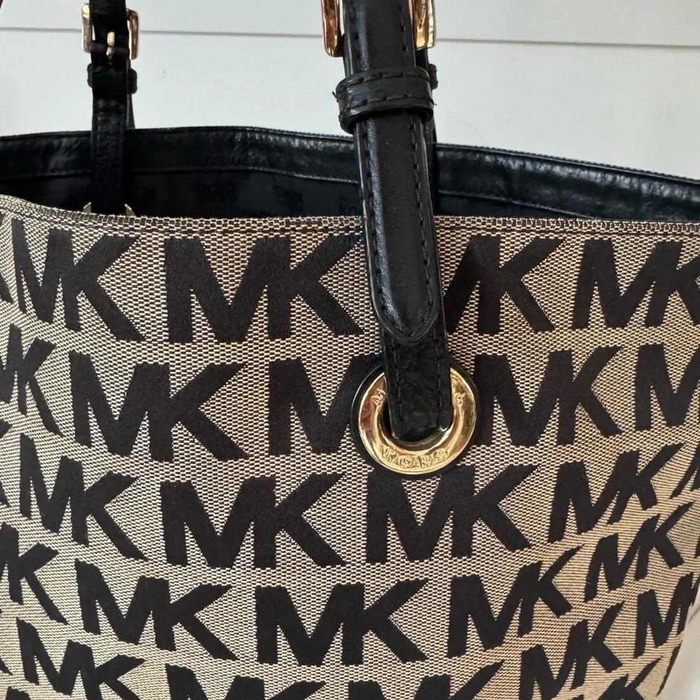 Michael Kors Monogram Tan and Black Jet Set Tote